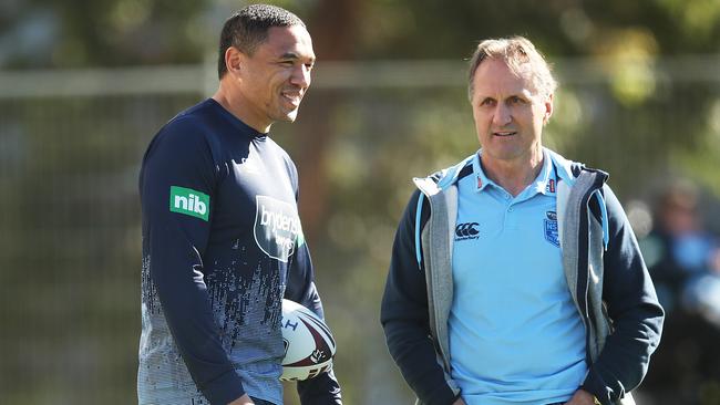 Tyson Frizell with doctor Nathan Gibbs during NSW State of Origin team training the NSWRL Centre of Excellence, Homebush. Picture. Phil Hillyard