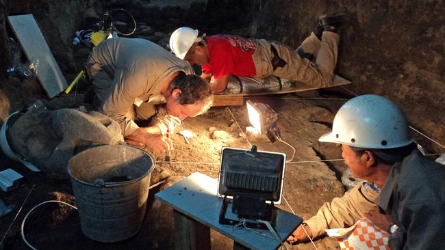 At work ... Sergio Gomez’s team has spent years carefully excavating the site and will need another year to see inside the chambers at the end of the tunnel.