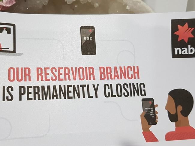 NAB customers recently received this letter advising of the branch closure. Picture: Facebook