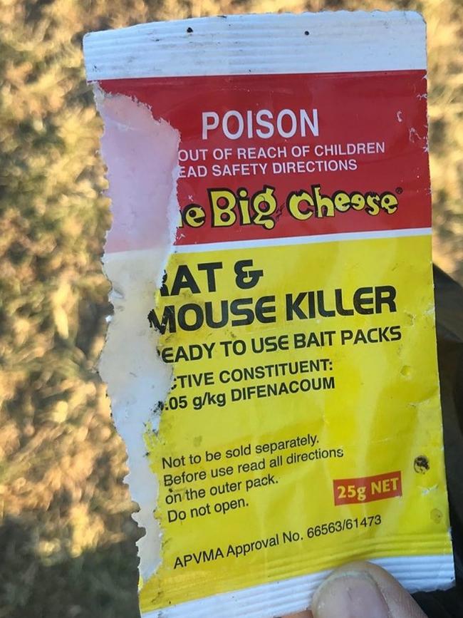 This packet of empty rat bait was allegedly found next to a bin inside a popular dog park in Carina Monday afternoon. Picture: Facebook