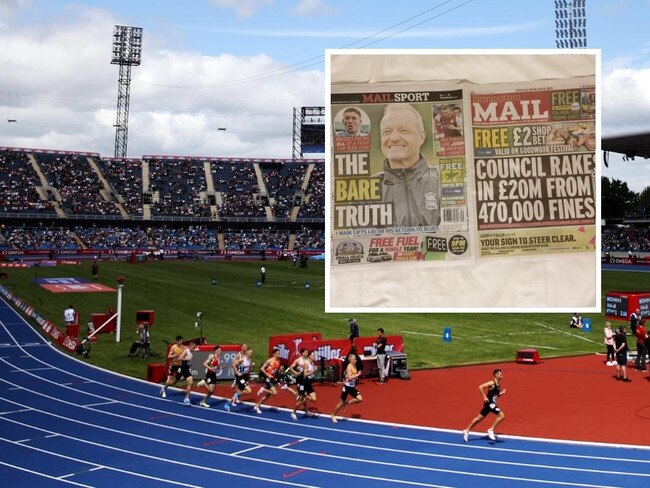 General view during the Muller Birmingham Diamond League at Alexander Stadium on May 21, 2022 in Birmingham. Photo by Naomi Baker/Getty Images. Inset: A photo of the Birmingham Mail.