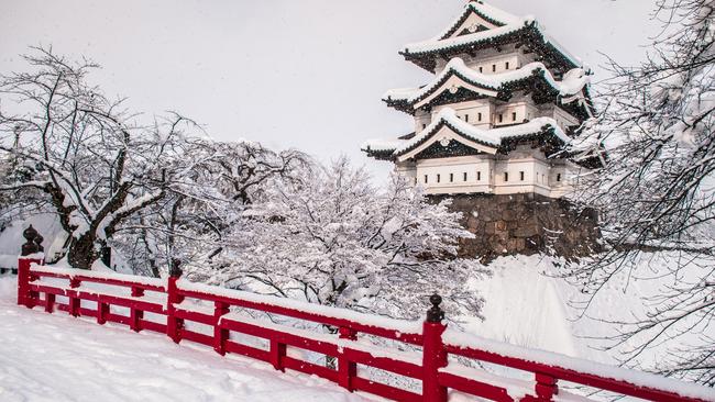 The castle in Aomori under winter snow.