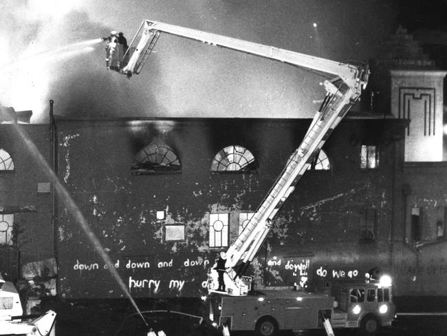 Firefighters battle the blaze at St Moritz in 1982.