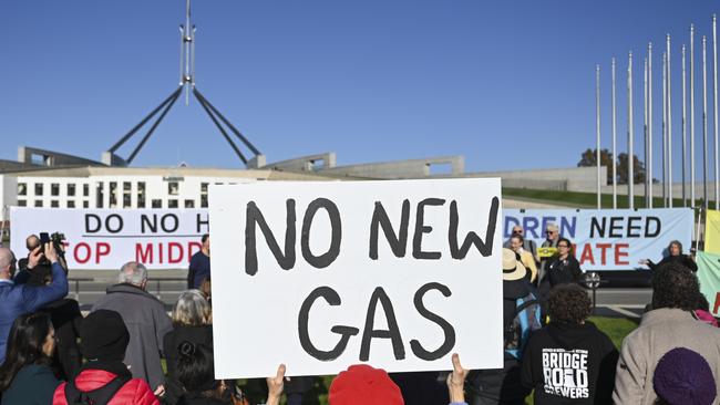 Protests were held in Canberra in August against fossil fuel projects in Darwin and the Beetaloo Basin. Picture: Martin Ollman