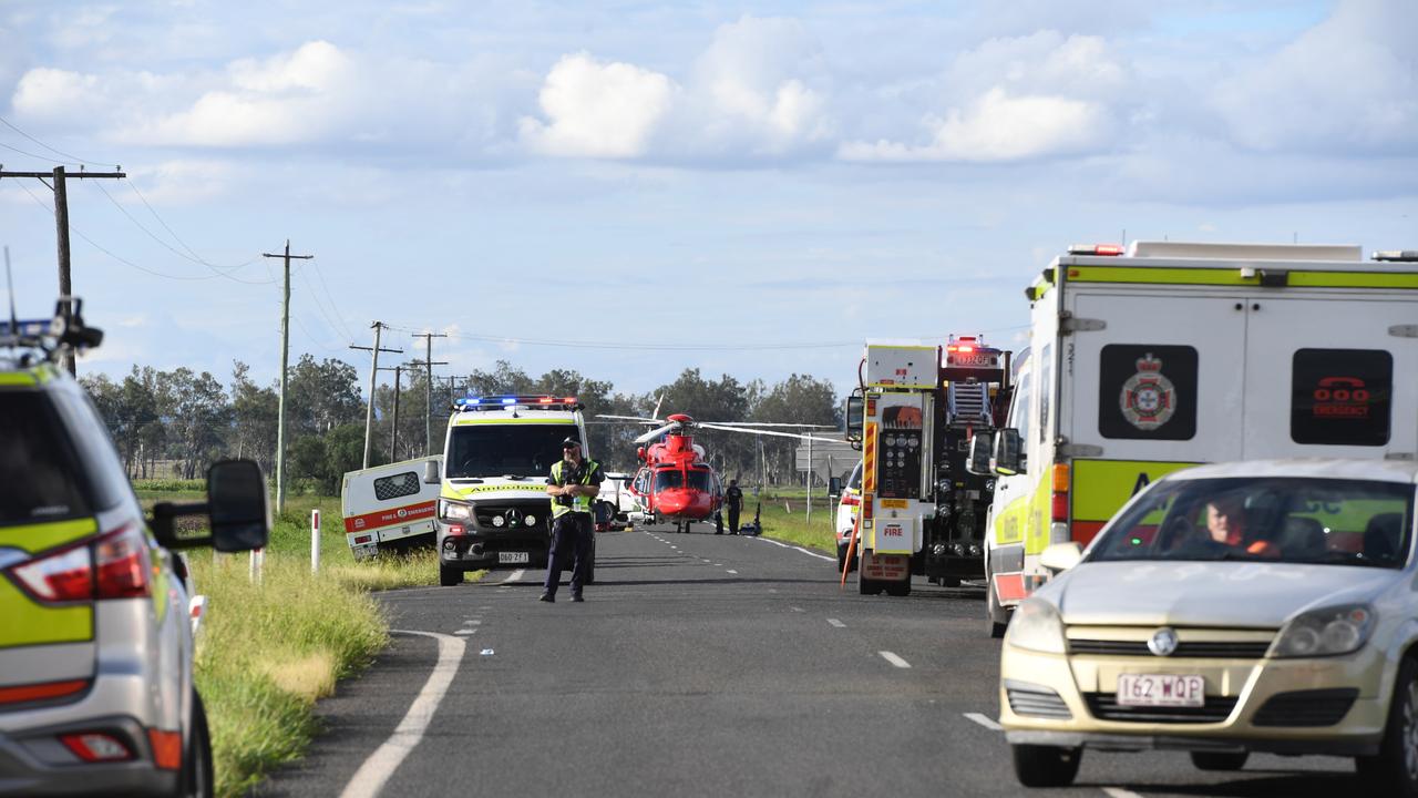 Emergency services are on scene at a multi-casualty accident at the intersection of Lake Clarendon Way and Forest Hill-Fernvale Road, where a truck and mini bus have collided. PHOTO: Ali Kuchel