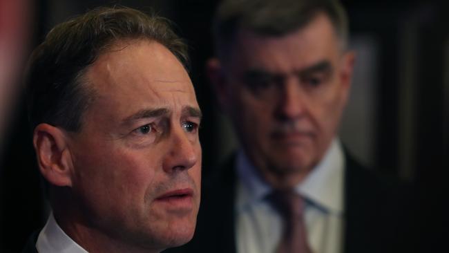 Federal Health Minister Greg Hunt and Australian Chief Medical Officer Brendan Murphy