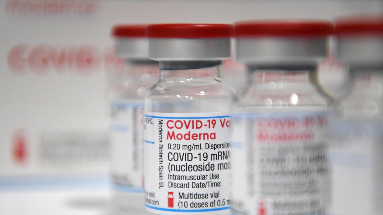 Vials of the Moderna Covid-19 vaccine are pictured at a pharmacy in Brisbane.