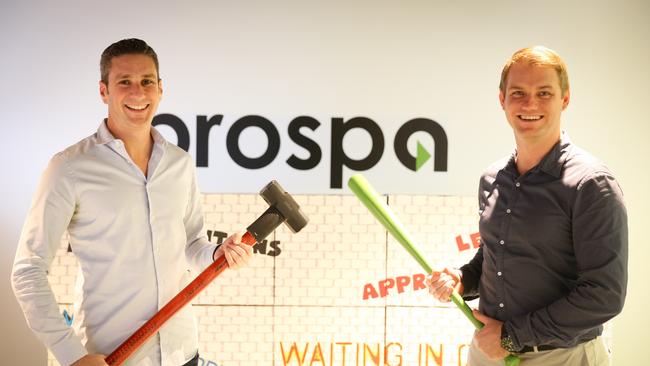 Prospa founders Greg Moshal and Beau Bertoli. (Renee Nowytarger/The Australian)