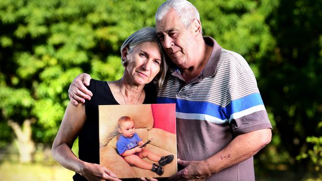 Grandparents of murdered Townsville toddler Mason Parker, Sue and John Sandeman are calling for reforms to be made to the Victims of Crime Assistance Act. Picture: Alix Sweeney