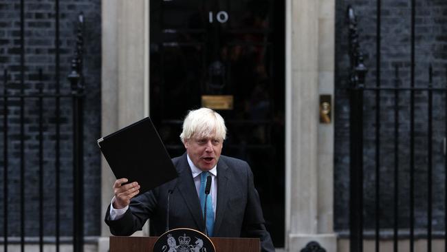 Boris Johnson delivers his final speech outside 10 Downing Street on September 6, 2022. Picture: AFP