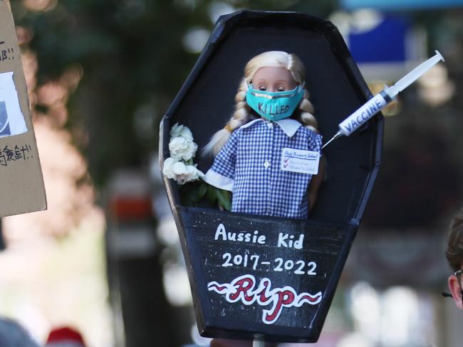 ‘Killed’: Vile signs at anti-vax protest