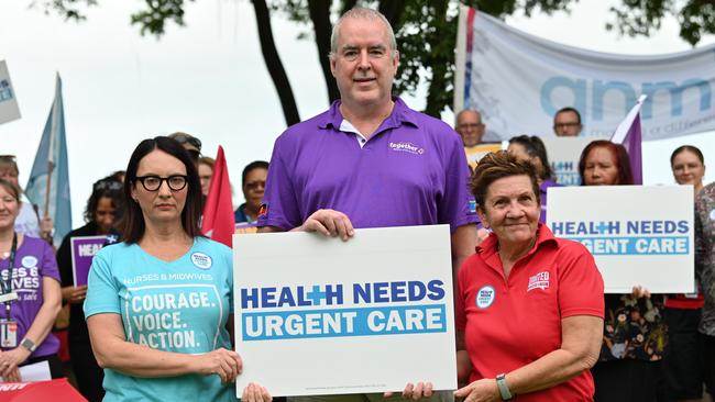 Kate Veach, Dr Sandy Donald and Trish Berrill at a rally for better health services at the Cairns Hospital last week. Picture: Emily Barker