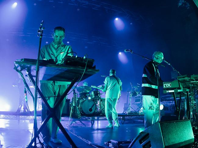 Owen Clarke and Alexis Taylor out front of Hot Chip in Brisbane. Picture: Mitch Lowe/The Princess Theatre