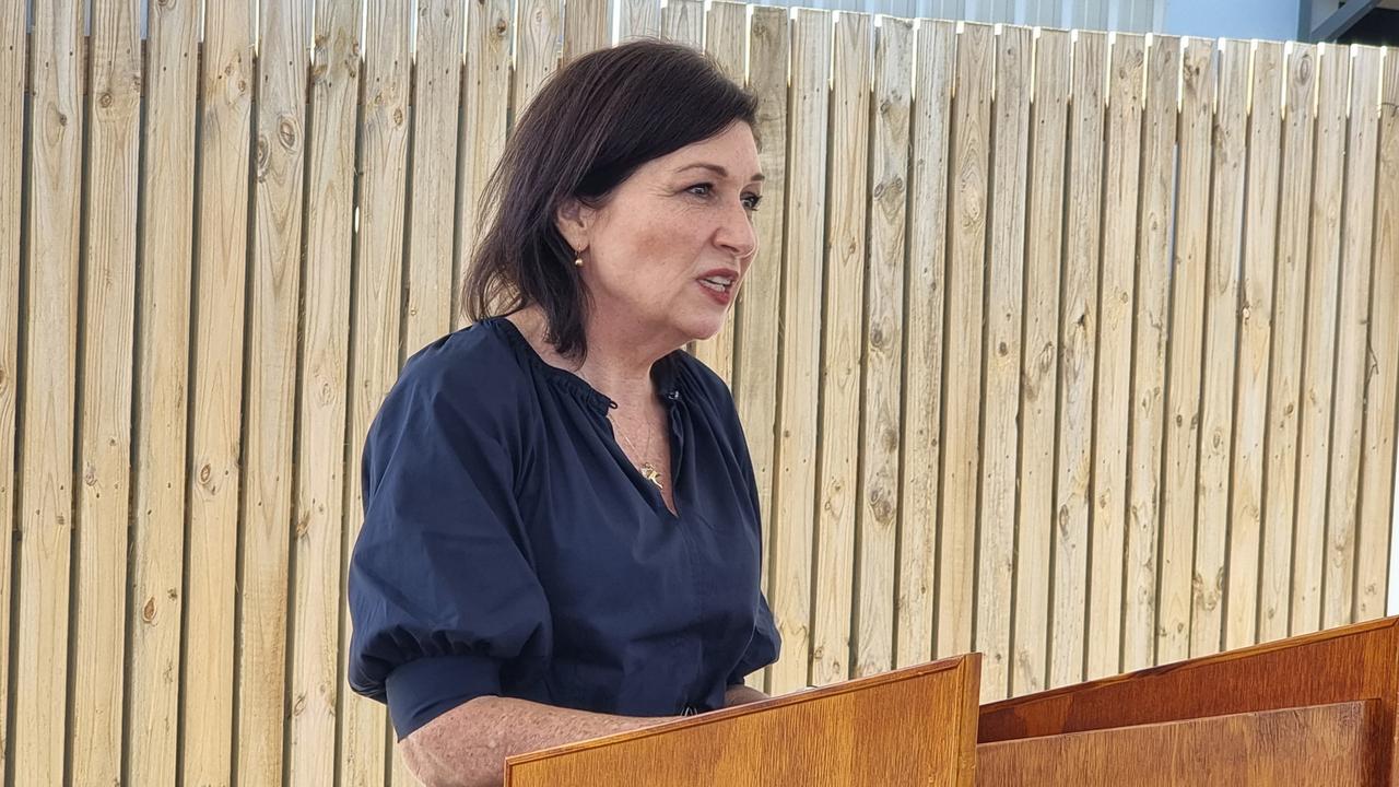 Queensland Minister for Communities and Housing Leeanne Enoch speaks in Rockhampton on Friday, June 17, 2022.