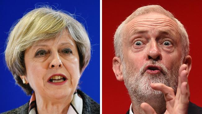 British Prime Minister and Conservative Party leader Theresa May (L) nd Britain's main opposition Labour Party leader Jeremy Corbyn (R). Picture: AFP