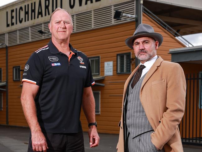 Balmain Tigers legend Paul Sironen with Tigers chairman Lee Hagipantelis, at Leichhardt Oval. Picture: Justin Lloyd.