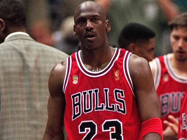 11 Jun 1997:  Michael Jordan #23 of the Chicago Bulls walks on the court during game five of the NBA Finals against the Utah Jazz at the Delta Center in Salt Lake City, Utah. The Bulls defeated the Jazz 90-88.   Mandatory Credit: Brian Bahr  /Allsport