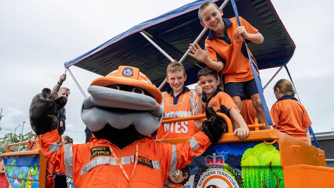 Girraween Primary School students tour the NTES Palmerston Volunteer Unit, meeting Paddy the Platypus and testing out the emergency sirens. Picture: Pema Tamang Pakhrin