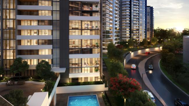 The developers say Castle Hill, where the five towers will be located, will be the next Chatswood.