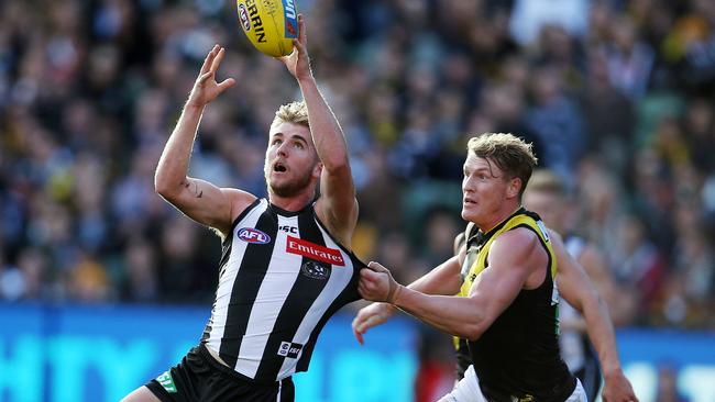 Collingwood players tired in the second half after coming off a four-day break following ANZAC Day. Picture: Michael Klein