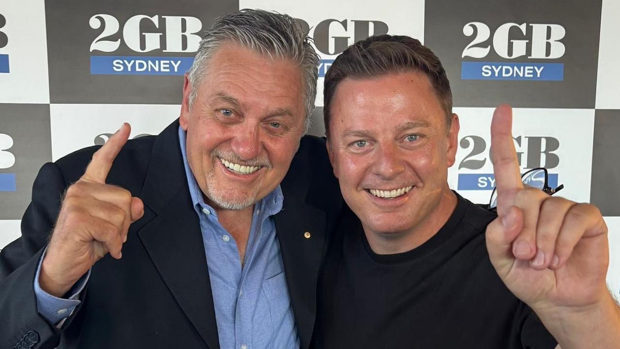 Ray Hadley, pictured with Ben Fordham (right) at the 2GB radio station. Picture: Supplied