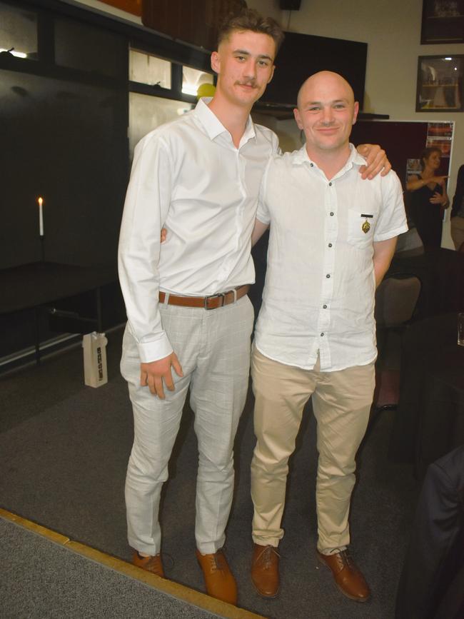 The Mirboo North Football Netball Club Tigers Presentation Night 2024 on Saturday, September 21, 2024: Beau Peters and Damo Turner. Picture: Jack Colantuono