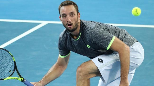 Victor Troicki in action during a match against Stan Wawrinka. Action from the Brisbane International. Pic Peter Wallis