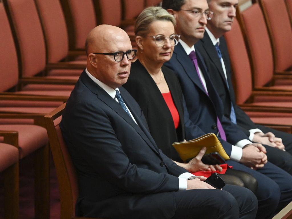 Peter Dutton and Sussan Ley were in the chamber to watch the swearing in. Picture: NCA NewsWire / Martin Ollman