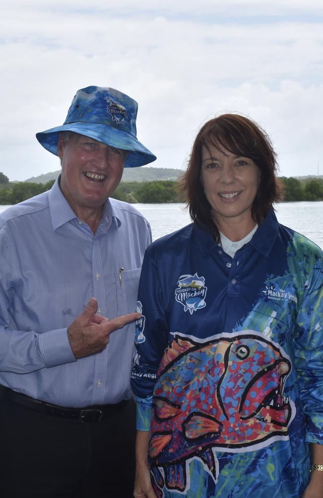 Mackay Mayor Greg Williamson and Mackay Regional Councillor Belinda Hassan at the launch of the Hooked on Mackay fishing competition. Picture: Matthew Forrest