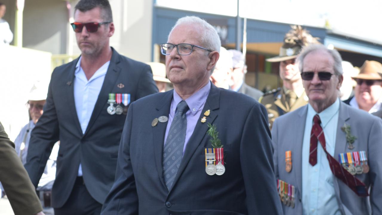 Veterans and relatives from various theatres of war representing the Alstonville RSL sub-branch are honoured during the ANZAC DAY parade on Main Street in Alstonville Picture: Nicholas Rupolo.