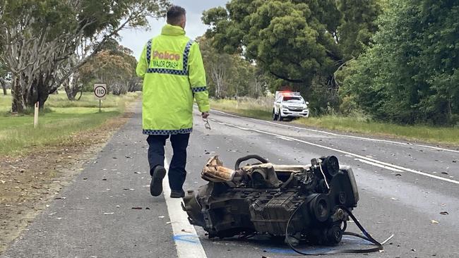 Major Crash is on the scene investigating a single car crash that killed a 31-year-old Mount Gambier man at Tarpeena early Sunday morning. Picture: Arj Ganesan