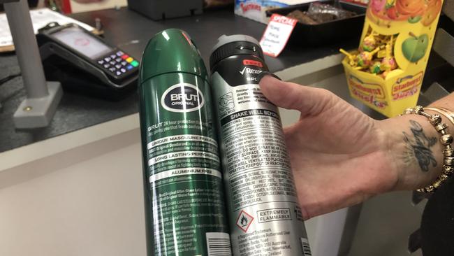 Cans of aerosol deodorant sold at the IGA at Windaroo. Mrs Watson said only cans of Rexona were being stolen for chroming. 