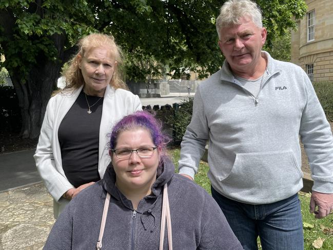 The family of Gary Hayes, who died after being hit by a heavy vehicle on January 1, 2019, are desperate for closure as the driver has still not come forward. From left to right: Mr Hayes' mother-in-law Mandy Free, wife Danielle Hayes, and father-in-law Brian Free. Picture: Annie McCann.