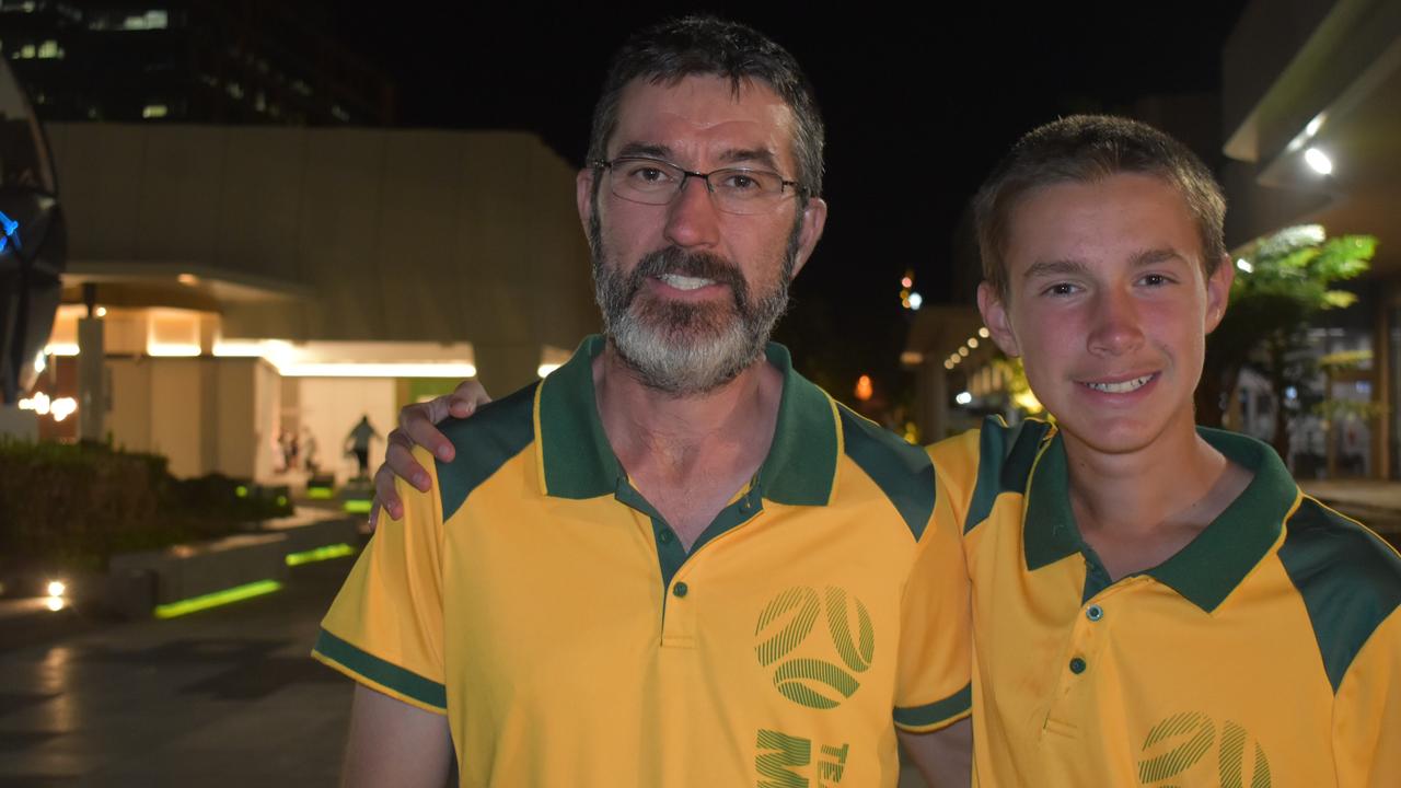 Andrew Snell and Henry Snell watching the Matildas vs England semi-final clash in Ipswich. Photos by Georgie Walker.