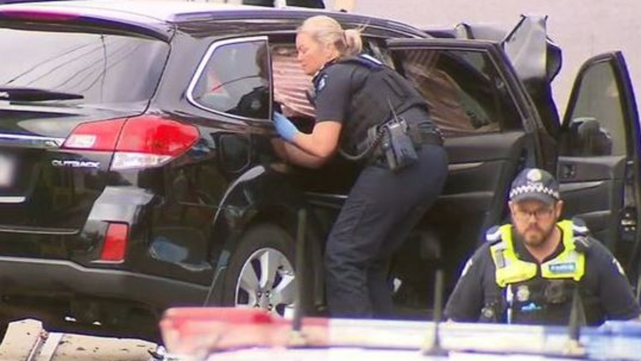 A child seat was found in the back seat of the black wagon but the male driver was the only occupant of the car. Picture: 9 News