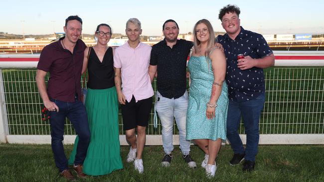 MELBOURNE, AUSTRALIA - MARCH 15 2024 Craig, Sophie, Jai, Alex, Chloe and Logan attend the 2024 Pakenham Cup Picture: Brendan Beckett