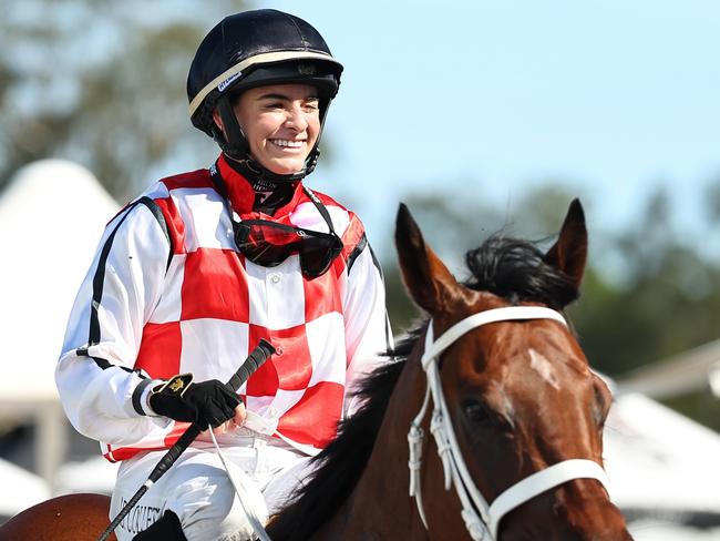 WYONG, AUSTRALIA - JANUARY 11: Alysha Collett riding Waterford win Race 8 Wyong Leagues Group $500,000 The Lakes during Sydney Racing: Wyong 150th Anniversary And The Lakes Race Day at Wyong Racecourse on January 11, 2025 in Wyong, Australia. (Photo by Jeremy Ng/Getty Images)