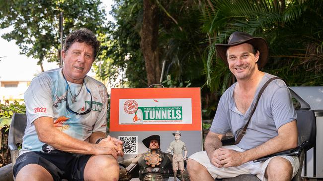 Robert Marchant and Garret Benson at the World War II Darwin Tunnels. Picture: Pema Tamang Pakhrin