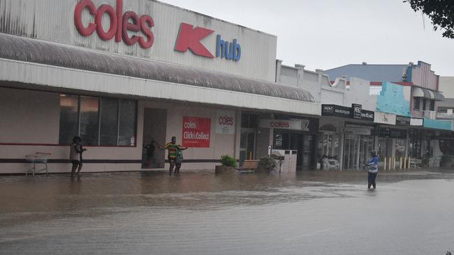 Lannercost Street, Ingham's main street. Floodwaters have inundated businesses in the Ingham Central Business District. The United Petrol Station on Herbert Street, the Bruce Highway, on Sunday morning. A major flood alert has been issued, with homes throughout the Hinchinbrook Shire inundated. Picture: Cameron Bates