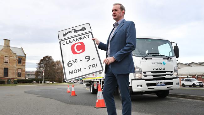 Minister for Infrastructure and Transport Michael Ferguson says motorists parking illegally in clearways in Macquarie Street will be towed from next week. Picture: NIKKI DAVIS-JONES