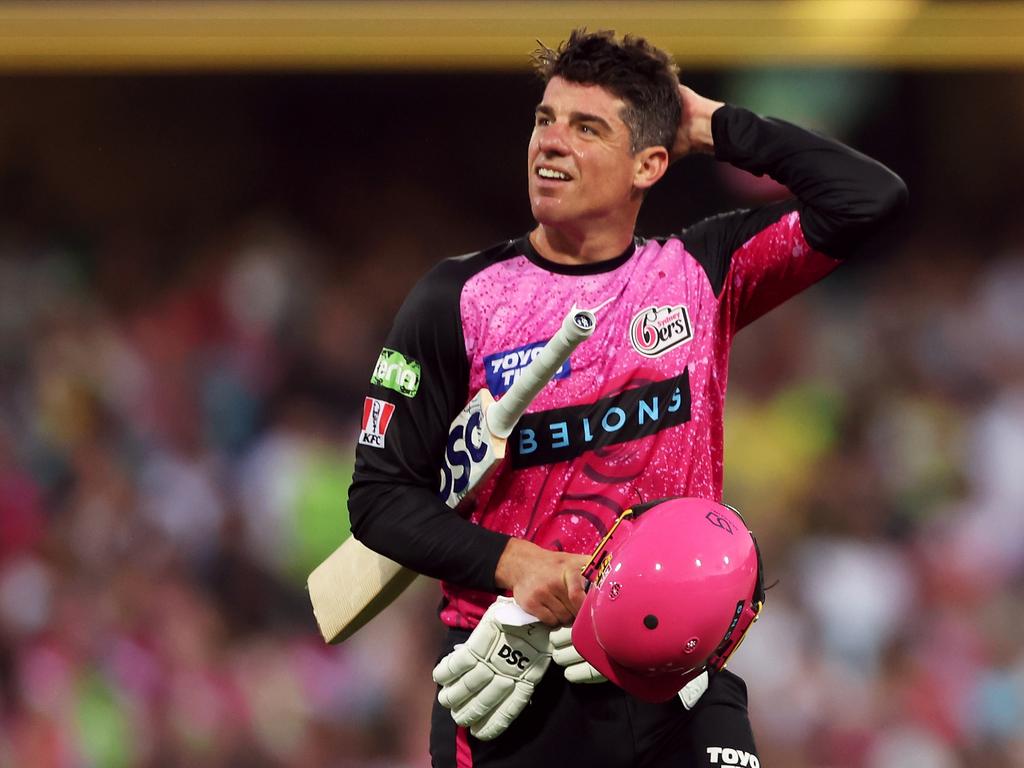 Moises Henriques looks dejected after being dismissed in the Sixers defeat to the Thunder. Picture: Getty