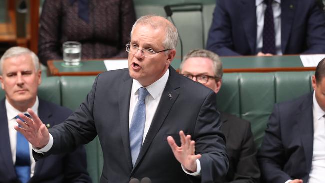 PM Scott Morrison in Question Time in the House of Representatives in Parliament House in Canberra. Picture: Kym Smith