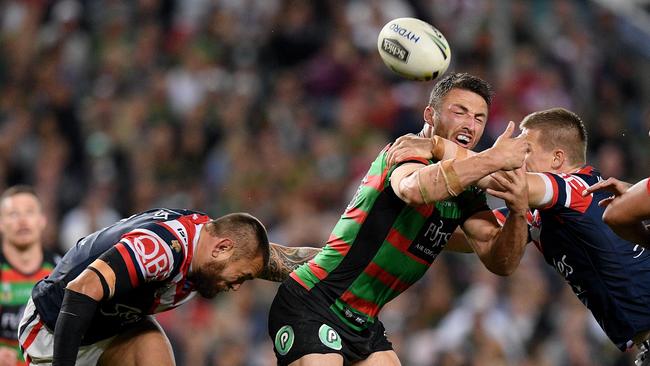 The Roosters kept the Rabbitohs without a try. (AAP Image/Dan Himbrechts)