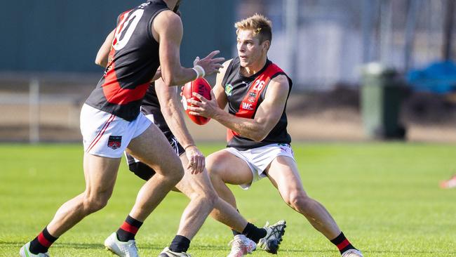 North Launceston captain Jay Foon set the tone early for the Bombers. Picture: Richard Jupe