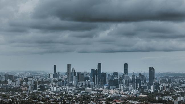 Lightning and thunderstorm conditions settled over Brisbane on Friday. Picture: NewsWire / Sarah Marshall