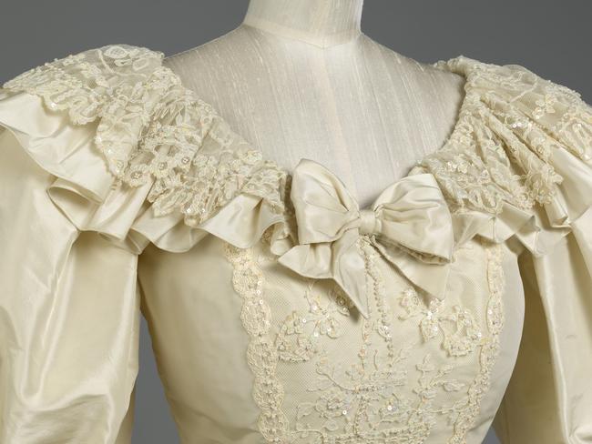 The fine detail on the bodice of Princess Diana’s wedding dress. Picture: Royal Collection Trust