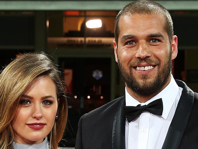 Sydney Swans forward Lance Franklin and girlfriend Jesinta Campbell on the red carpet for the Brownlow Medal at the SCG. pic. Phil Hillyard