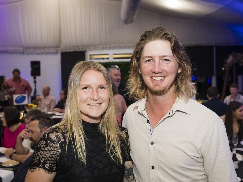 Sarah Hoger and Brandon Sabburg representing Gatton Hawks at the TRL awards night at Clifford Park Racecourse, Friday, September 8, 2023. Picture: Kevin Farmer