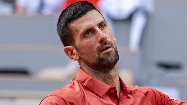 PARIS, FRANCE - JUNE 03: Novak Djokovic of Serbia reacts to losing a point to Francisco Cerundolo of Argentina during their match on Day 9 of Roland Garros 2024 at Roland Garros on June 3, 2024 in PARIS, France. (Photo by Fred Mullane/ISI Photos/Getty Images)