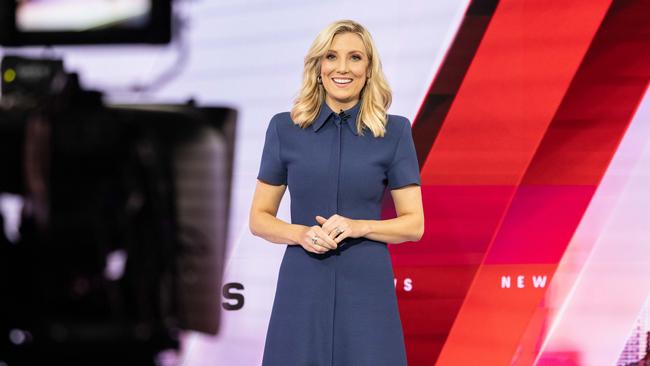 7NEWS weather presenter Angie Asimus at her first day back at work from maternity leave. Picture: Supplied.